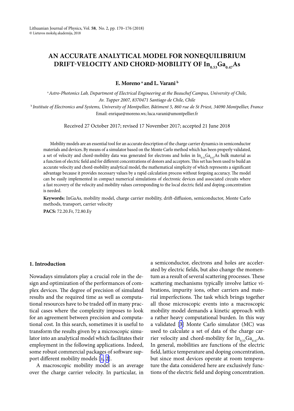 Analytical model for mobility in InGaAs