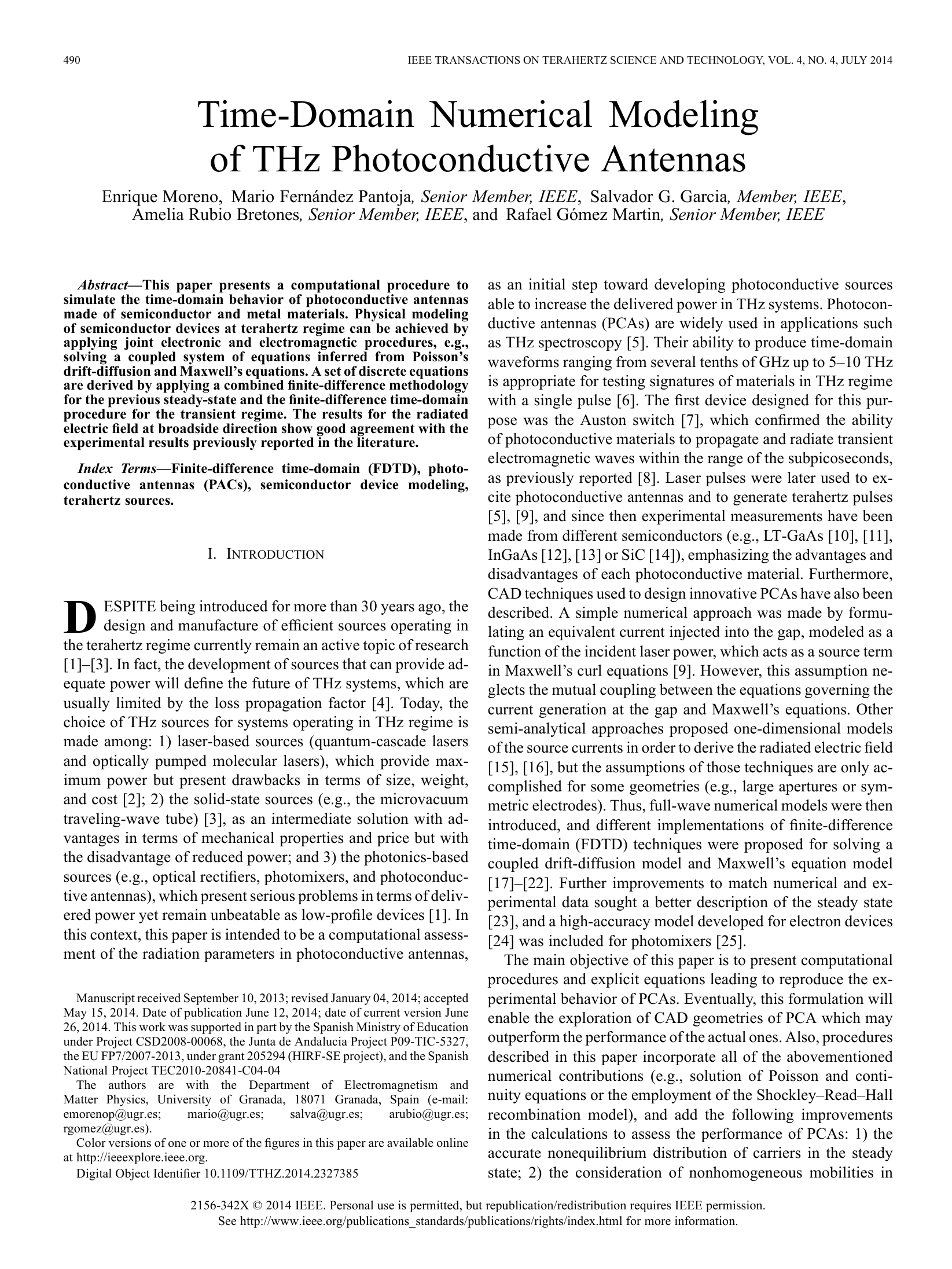 Image of time-domain numerical modeling of THz photoconductive antennas