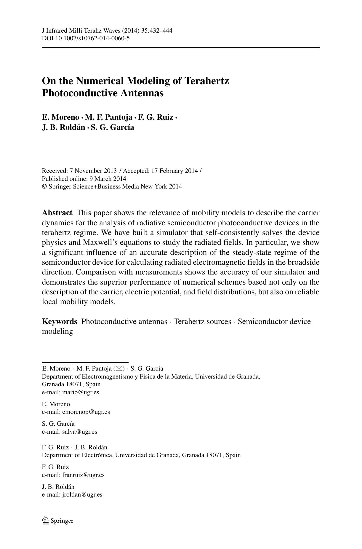 Image of the Numerical Modeling of Terahertz Photoconductive Antennas